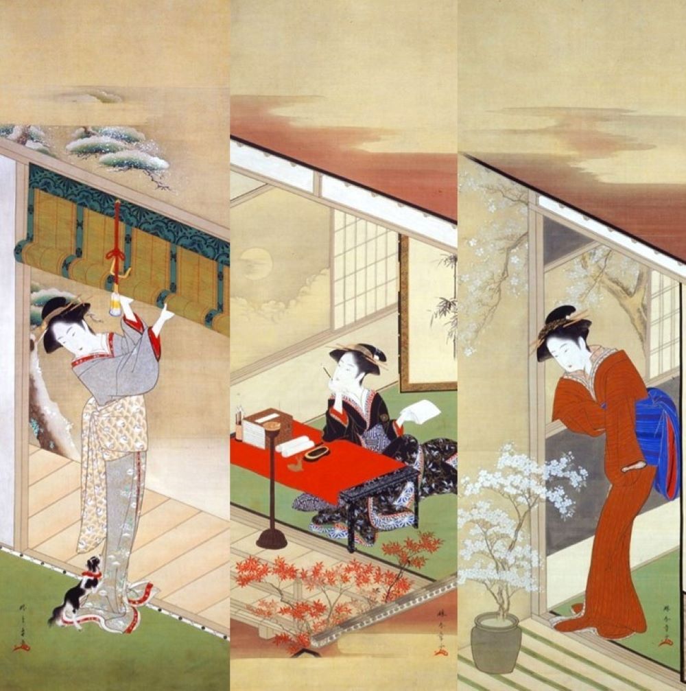 勝川春章「雪月花図」